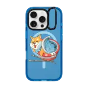 iPhone 16 Pro Impact Ring Stand Case MagSafe Compatible Shiba Dog Ramen Japanese Manga Blue