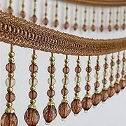 Fringe Trim，Curtain Tassels， 12 Yards Tassel Fringe Trim Hanging Beads Crystal Pendant Ribbon Trims Sewing Crafts Curtain Tablecloth Decoration(Brown)
