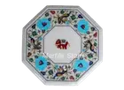 18" Marble Coffee/Side Table Top Semi Precious Stones Handmade Work Home Decor