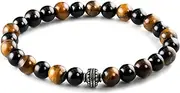 [HEIX] Nature Lava Stone TigerEye Black Brown Green Blue Bead Bracelet | 2 Sizes | Mens Womens Gift Pack Bracelets