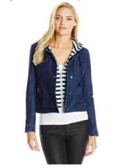 Splendid Women's Corby Twofer Jacket with Stripe Hood, Size XS Dark Wash