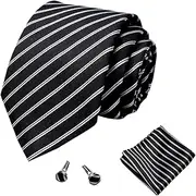[Sarkoyar] Tie Cufflink Set Decorative Striped Easy To Match Tie Cufflink Pocket Square Set Men Party Stuff, J, Small, J, Small