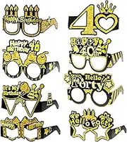 Bliceon 8 Pcs 40th Birthday Gold Black Paper Eyeglasses Photo Booth Props for Women Girls Party Decor Favors Gift Supplies 40 Year Celebration, Black Gold