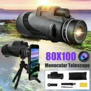 80X100 HD Monocular Telescope Phone Camera Zoom Starscope Hiking Tripod Tools AU