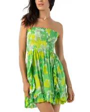 Tiare Hawaii Hoku Printed Strapless Cover Up Mini Dress OS