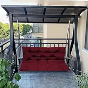 Waterproof Canopy Swing Bench Cushion Thick Replacement Seat Cushion with Backrest for 2/3 Seater Perfect for Outdoor Patio Porch Garden Hammock Washable 100*100*10cm Dark Red