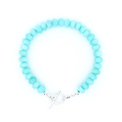 Large 8mm Blue Amazonite Rondelle Gemstone Bracelet, Designer Stacking Bracelet