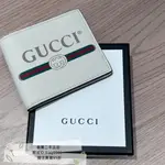 二手 GUCCI 古馳 PRINT 錢包 496309 復古LOGO 白色短夾 男款錢包 卡夾 錢夾