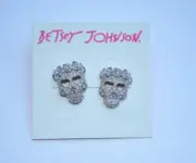 Betsey Johnson Pinktina Skull Rose Crown Opal Heart Stud Earrings