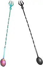 OKUMEYR 2pcs Dual Cocktail Mixing Spoons Stirring Rods for Drinks Iced Tea and Pastries Creative Bar Tools Fork and Spoon Function