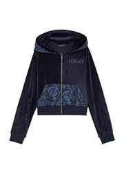 Versace Kids Logo Hooded Velour Sweatshirt (8-14 Years) - Navy - 10YR (10 Years) 10YR (10 years)