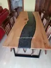 Amazing Luxury Acacia Wood Table Live Edge Black Resin Office Desk Furniture Top