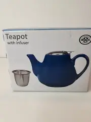 BIA Cordon Bleu Blue Stoneware Tea Pot With Stainless Steel Infuser Basket. New