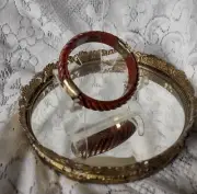 Vintage Red Jade Hinged Bangle Bracelet