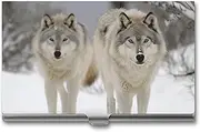 [LKHDS] Slim Aluminum Alloy Business Card Holder Two Wolves Walking in The Snow Pocket Business Card Case Portable Business Card Wallet Business Card Holders Handheld Card Box for Women Men, style, One size