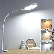 Hensam LED Desk Lamp,Dimmable Table Lamp,Gooseneck Desk Lamp for Home,Office,Reading,Study,Drawing,Work,10 Brightness Levels & 3 Color Temperatures,Clip on Lamp,Adjustable Desk Light,White