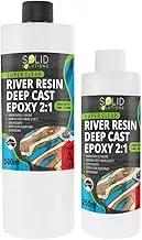 Solid Solutions Deep Cast Epoxy Resin 2:1 Kit - Water Clear, UV Resistant Resin for River Tables, Countertops & Doors - Casts 1-50mm, Tintable, Food Safe, Low Viscosity | 750mL Beginner Kit