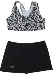 Zebra Top Black Dance Skirt Outfit Cheerleader Uniform Halloween Costume AM Y2XL