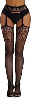 [ohmydear] Lace Patterned Fishnet Tights for Women High Stretchy Pantyhose Sexy Thigh High Stockings
