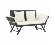 vidaXL Garden Bench with Cushions 176 cm Black Poly Rattan
