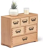 KIRIGEN Desk Drawer Cabinet Storage Organizer 6 Drawers Mini Chest with Lable Holder Handles for Home Office Desktop Organizer and Storage Natural(3D6CG-NA)