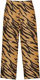 [ZZXXB] Retro Tiger Skin Print Boys Long Pants Soft Trousers Elastic Waist Kids Lounge Bottoms with Pockets S-XL