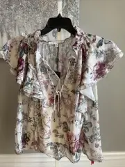 Secret Mission Katherine Chiffon Flutter Blouse Multi Floral Print - Size M NWT