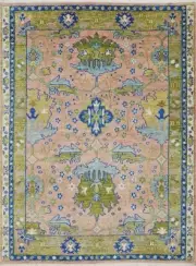 Multi Size Hand Knotted Pink Oushak Donegal Arts & Crafts Living Room Area Rug