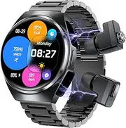paazomu Smart Watch with Wireless Earbuds, Bluetooth Call Watches for Men, 3.9 cm, Steel Material, Ultra Thin Case, 9D Sound Effects, Fitness Tracker, Sports Watch, Compatible with iPhone and