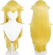 ANOGOL Hair Cap+Princess Wig Long Wavy Halloween Cosplay Wig Yellow Costume Party Wigs Anime Wigs Yellow Princess Wig Peach Wig Women