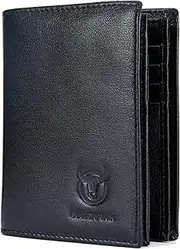 [BULLCAPTAIN] Leather Men Wallet,Genuine Leather RFID Blocking Bifold Wallets with ID Window, Black, M, RFID Wallet