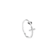 925 Sterling Silver Heart Cross Ring Fade Fade Open Ring Love Diamond Niche Ring Silver Heart Cross Ring with Open Heart and Diamonds