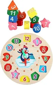 Abaodam 1Set Wooden Shape Matching Clock for Educational for Recognition Fine Motor Skills and Color Learning Montessori