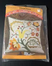 Vtg 14" Wool & Linen Jacobean Pillow Crewel Embroidery Kit Pauline Denham - NEW