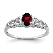 Sterling Silver Rhodium-Plated Garnet & Diam. Ring