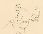 Chiura Obata - Seated Maintenance Worker at UC Berkeley 1930s - 17" x 22" Print
