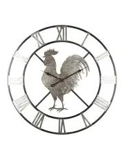 [Willow & Silk] Metal Round Roman Numeral Rooster Wall Clock 60cm