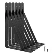 Heavy Duty Shelf Brackets 12 x 8 inches 6 Pack Black Metal Shelves Supports Lo