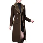 Nevenka Womens Winter Wool Blend Long Coat Double Breasted Lapel Jacket-Deep Coffee