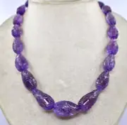 Natural Amethyst Beads Engraved Teardrop 625 Ct Gemstone Vintage Necklace