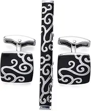 [WHIMSIMART] Tie bar Cuff links necktie clip for tie pin for men's gift Classic pattern tie bars cufflinks tie clip set Men Jewelry (Color : 5)