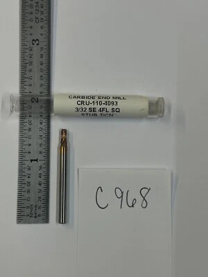 1 NEW HTC 3/32" DIAMETER CARBIDE ENDMILL CRU-110-4093. 4 FL SQ. 3/16" LOC (C968)