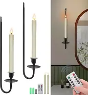 CMTDRE Wall Candle Holder Set of 2 & Flameless Candles Battery Operated + REMOTE