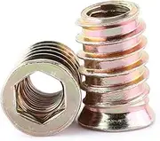 Joyzan Threaded Inserts Nuts Assortment Set, Zinc Alloy Plated Carbon Steel Flanged Screw in Nut Hex Socket Drive with M6 M8 M10 Wrench for Wood Furniture Insert Length Metric Dag Fastener Connector