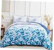 Floral Quilt Set Queen Size,3 Pieces Gradient Floral Queen(96"×90") Light Blue