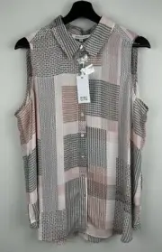 Rose + Olive Top Womens Size 1X Pink Sleeveless Geometric Career Work Button NWT
