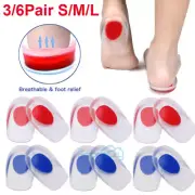 3/6 Pair Silicone Gel Heel Cups - Shoe Inserts for Plantar Fasciitis, Sore Heel