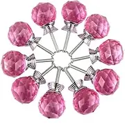 BNYZWOT Round Shape Crystal Glass 30mm Kitchen Cabinet Door Drawer Knob Cupboard Dresser Wardrobe Pull Handle with Screws, 10pcs Pink