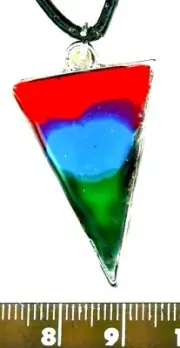 Handmade Rainbow Pendant on leather cord, vibrant color silver framed Necklace