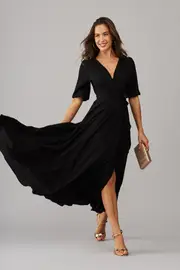 Ronda Maxi Wrap Dress Half Sleeve in Black 8